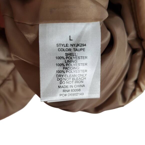 Ci Sono Full Zip Winter Packable Quilted Lined Puffer Jacket Coat Taupe Large - Picture 8 of 11